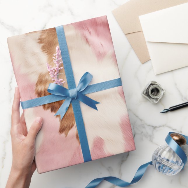 Papier Cadeau Crème rose Animal blanc (Cadeaux)