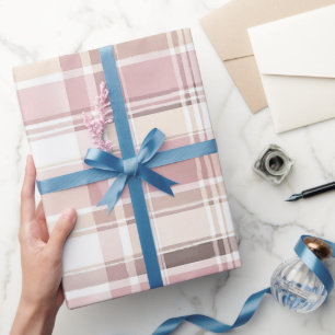 Papier Cadeau Crème Rose Blush Brown rayures Anniversaire