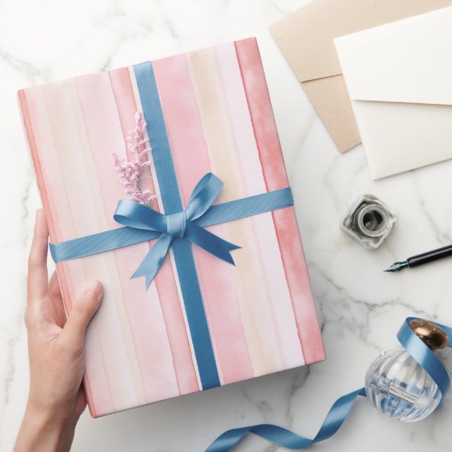 Papier Cadeau Crème rose rayures Anniversaire (Cadeaux)