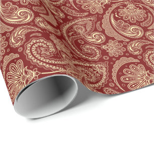 Papier Cadeau Crème Rouge Crimson Et Beige Vintage Paisley