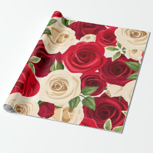 Papier Cadeau Crème rouge ivoire Crimson Roses Enveloppement pap
