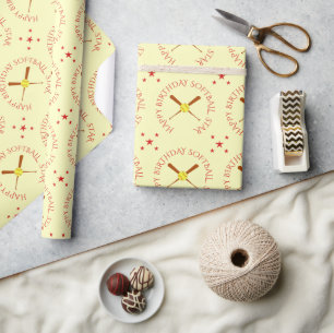Papier Cadeau crème textuelle rouge personnalisée pour anniversa