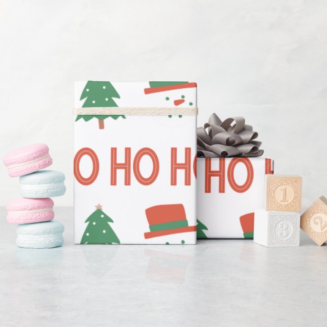 Papier Cadeau Crème verte rouge Jouer Arbre moderne Noël (Baby Shower)