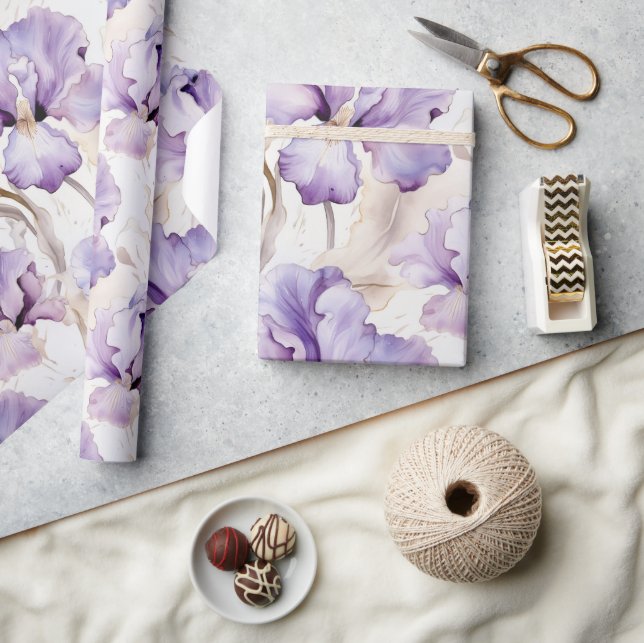 Papier Cadeau Crème violet romantique Iris Fête des mariées flor (Artisanat)