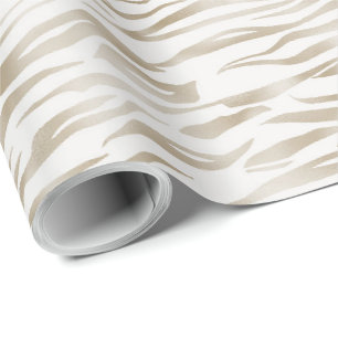 Papier Cadeau Crème Zen Blanc cacao Brown Zebra Imprimer