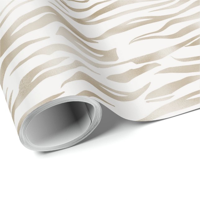 Papier Cadeau Crème Zen Blanc cacao Brown Zebra Imprimer (Coin rond)