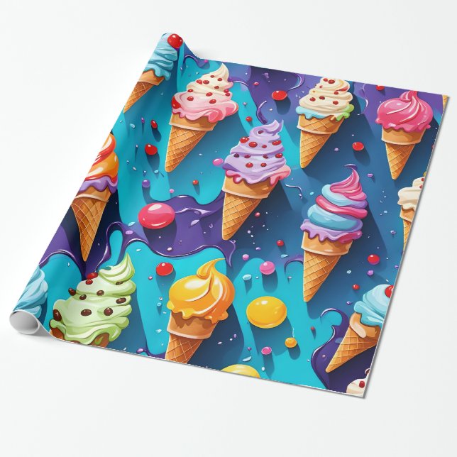 Papier Cadeau Crèmes glacées Art coloré (Déroulé)
