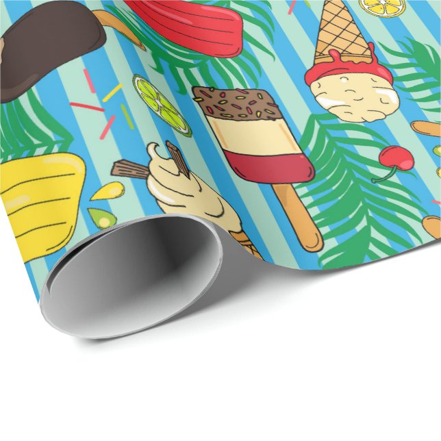 Papier Cadeau Crèmes glacées Popsicles Salade de fruits à motif (Coin rond)