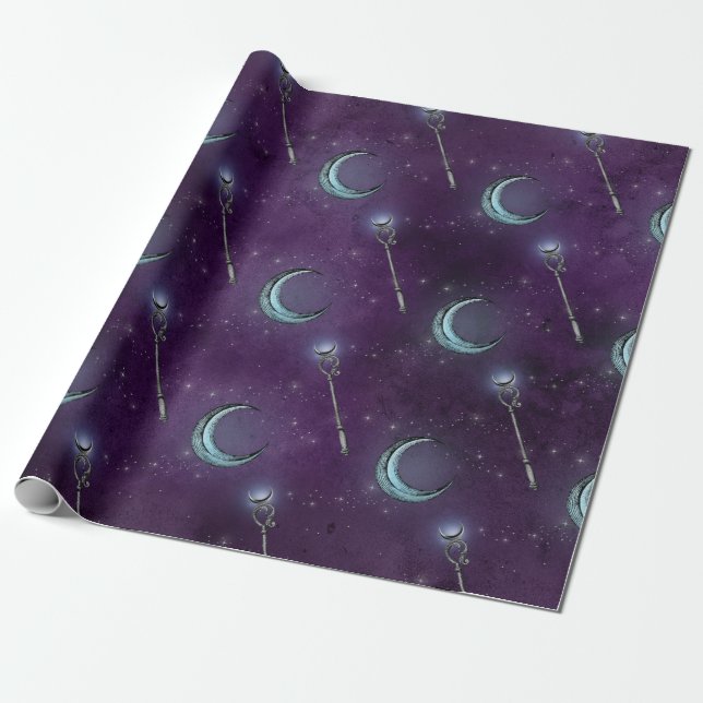Papier Cadeau Crescent Moon et le personnel sur violet (Déroulé)
