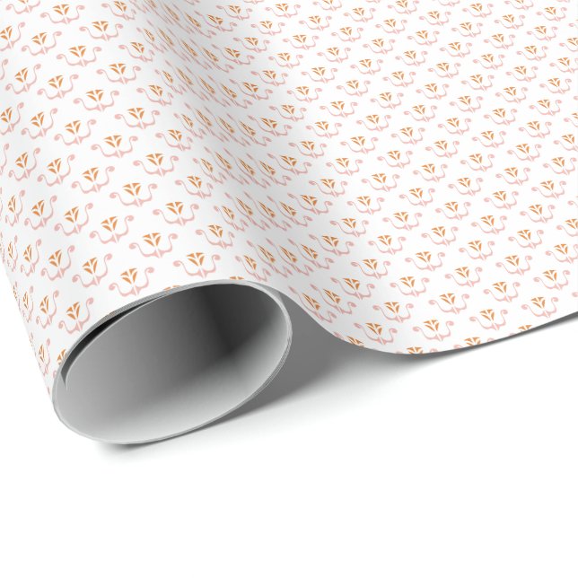 Papier Cadeau Crête florale rose sur papier d'emballage blanc (Coin rond)