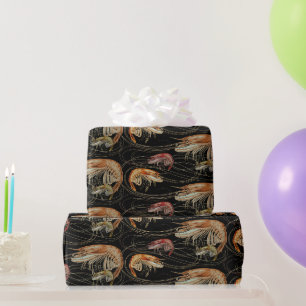 Papier Cadeau Crevettes Crustacés Motif Coquillages Noir