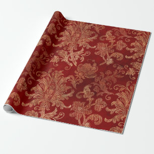 Papier Cadeau Crimson rouge et or Vintage Damas