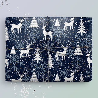Papier Cadeau Cristal de glace Noël Cerf Pierre Bleu gris
