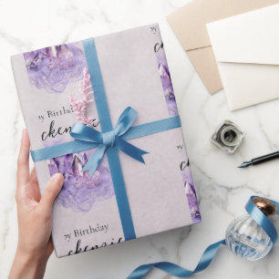 Papier Cadeau Cristaux d'améthyste violette à l'aquarelle