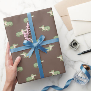 Papier Cadeau Crocodiles à l'aquarelle sur fond brun foncé