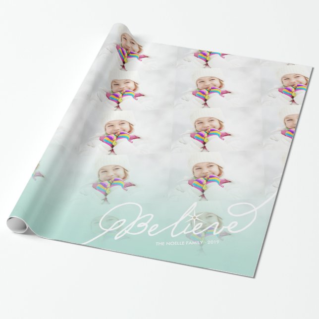 Papier Cadeau Croire Star Mint Ombre Noël Photo Holiday (Déroulé)