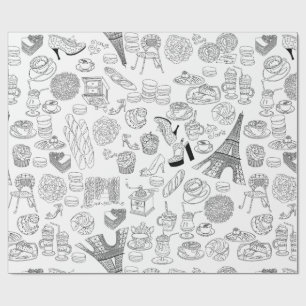 Papier Cadeau croissants paris france doodé de mode française