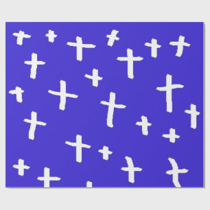 Papier Cadeau croix bleue blanche