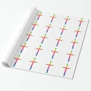 Papier Cadeau Croix de mosaïque d'arc-en-ciel