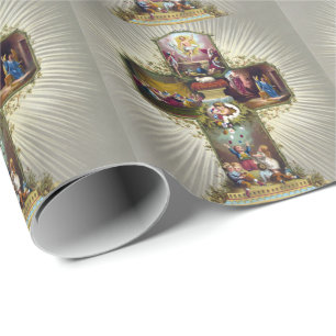 Papier Cadeau Croix de Pâques vintage Gîtes religieux Or