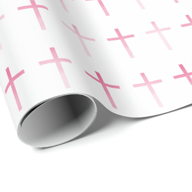Papier Cadeau Croix rose communion (Coin rond)