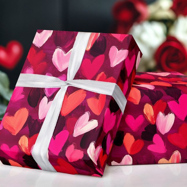 Papier Cadeau Croquis Abstrait Coeurs colorés (Abstract Sketch Colorful Hearts Wrapping Paper)