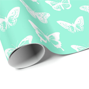 Papier Cadeau Croquis, aqua et blanc de papillon