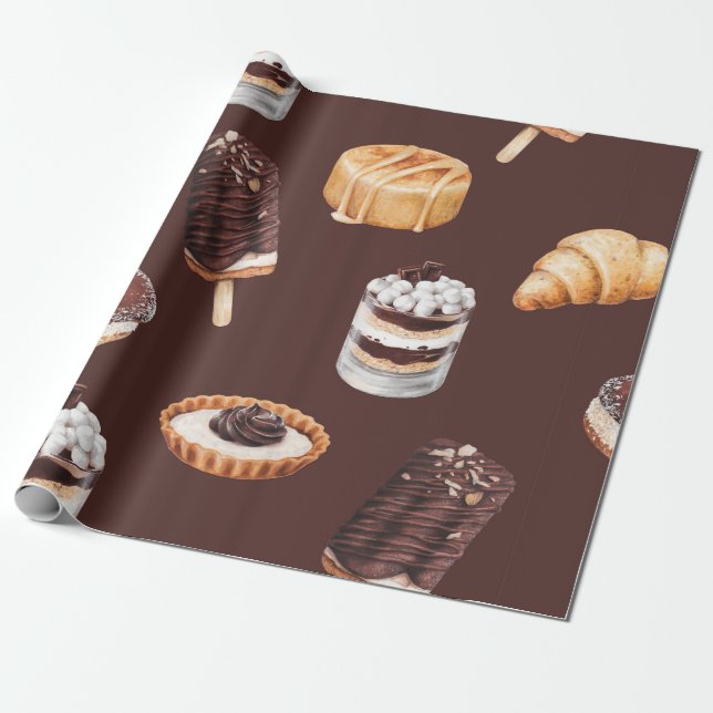 Papier Cadeau croquis culinaire délicieux et beaux desserts et p (Déroulé)