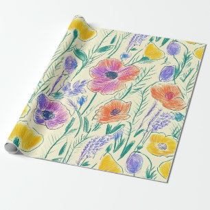 Papier Cadeau Croquis de fleur sauvage vintage (6)