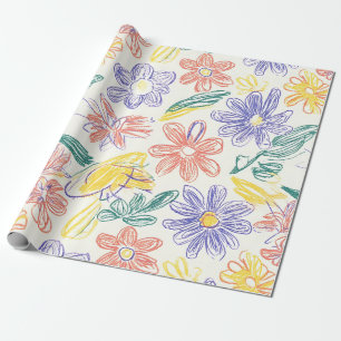 Papier Cadeau Croquis de fleur sauvage vintage (9)