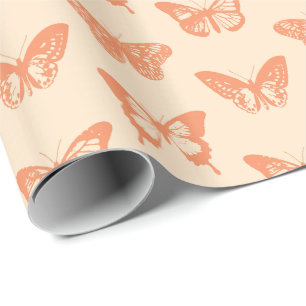 Papier Cadeau Croquis de papillon, orange de corail