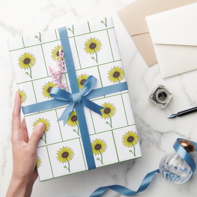 Papier Cadeau Croquis de tournesol en blanc (Cadeaux)