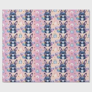 Papier Cadeau croustillant bleu marine unicorn lapin