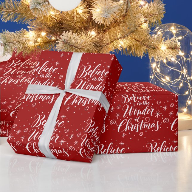 Papier Cadeau Croyez en la merveille de Noël en rouge (Vacances)