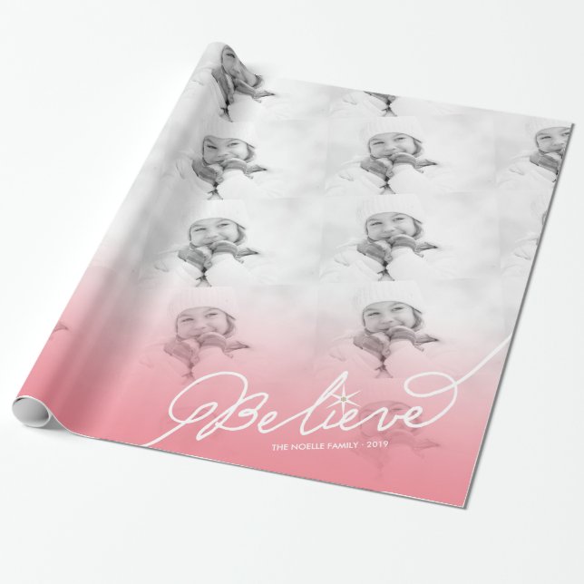 Papier Cadeau Croyez les vacances roses de photo de Noël d'Ombre (Déroulé)