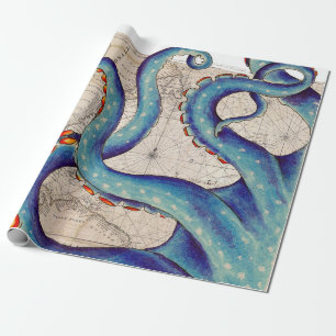 Papier Cadeau Cru bleu-foncé de carte de tentacules