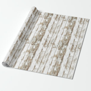 Papier Cadeau Cru en bois patiné blanc de grange rustique