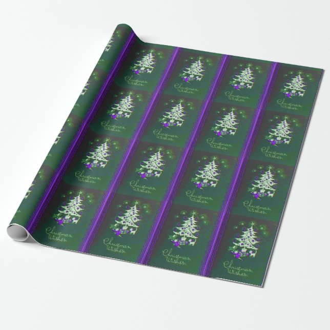 Papier Cadeau Cru pourpre vert de Noël d'arbre (Déroulé)