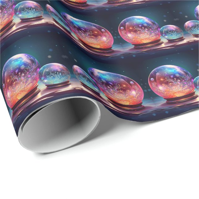 Papier Cadeau Crystal Snowballs Holiday Wrapping Paper (Coin rond)