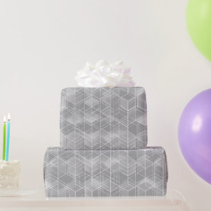 Papier Cadeau Cube Géométrique Motif Abstrait Gris Argent