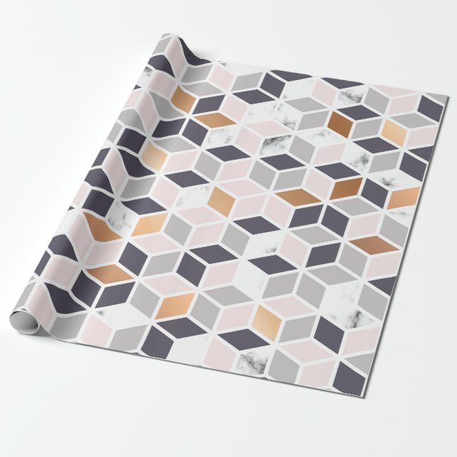 Papier Cadeau cubes Brown et blancs motif géométrique (Déroulé)