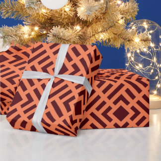 Papier Cadeau Cubes Orange Brown Minimal Motif