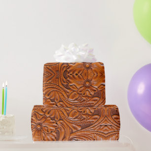 Papier Cadeau Cuir ouvragé style western cowboy naturel