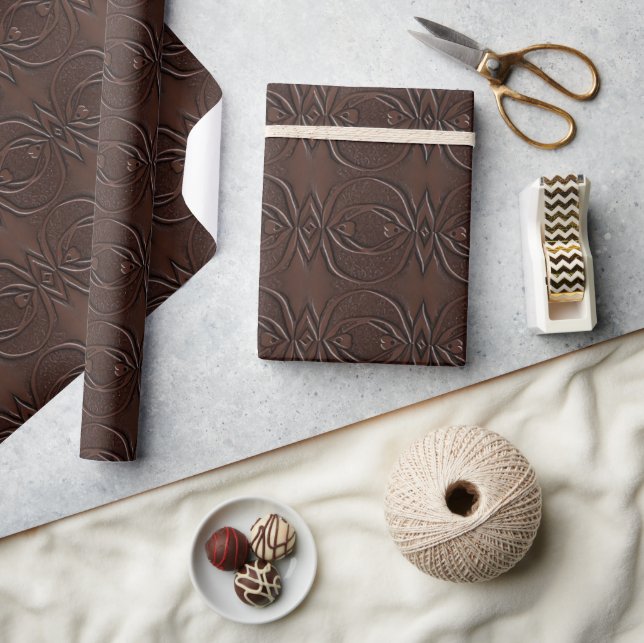 Papier Cadeau Cuir sculpté look Brown Motif sans couture (Artisanat)