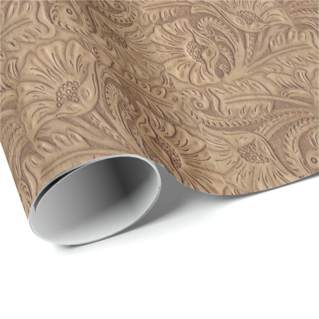 Papier Cadeau Cuir usiné occidental de brun en cuir d'impression (Coin rond)