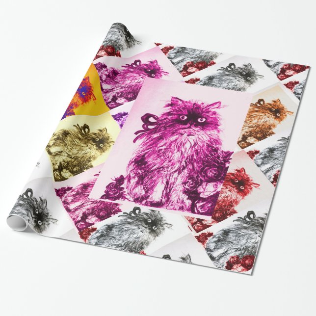 Papier Cadeau CUISINE AVEC ROSES ROUGES, Rose, Fuchsia (Déroulé)