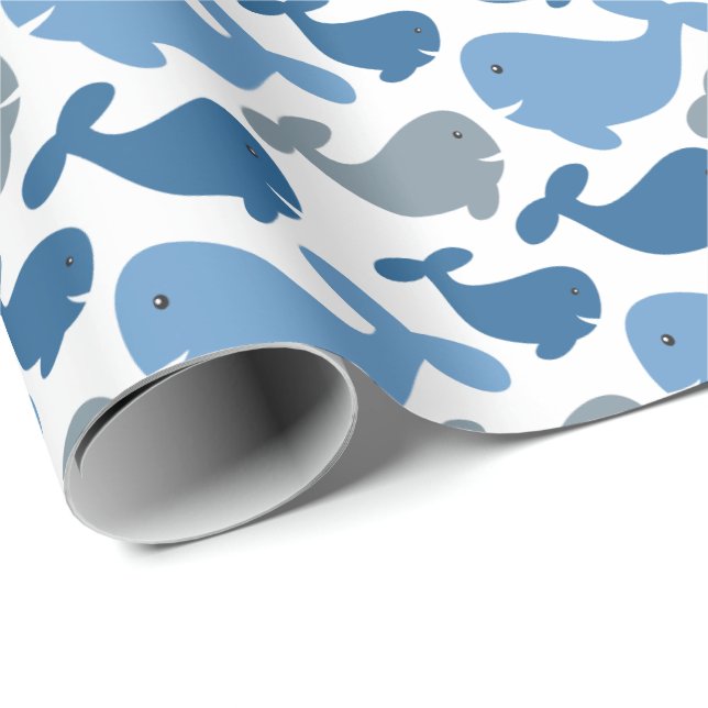 Papier Cadeau Cuisine Navy Baleines gris bleues Enfants (Coin rond)