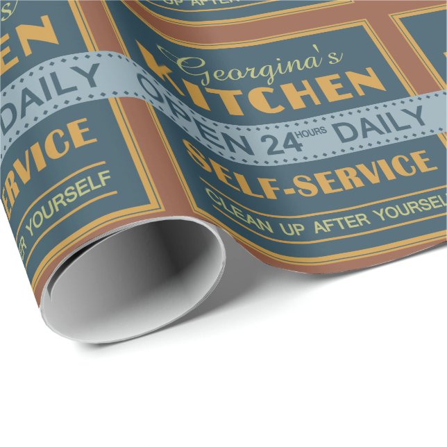 Papier Cadeau Cuisine - nom personnalisé - papier d'emballage (Coin rond)
