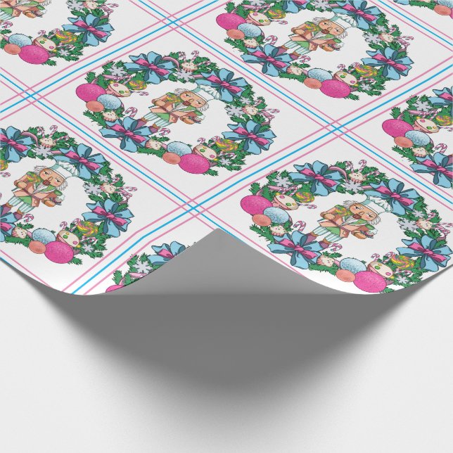 Papier Cadeau Cuisine Rose Et Bleu Casse-Noisette De Noël (Coin)