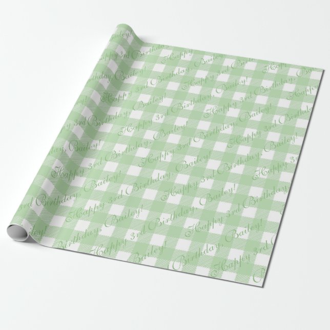 Papier Cadeau Cuisine sur mesure verte En vichy Country Shabby C (Déroulé)